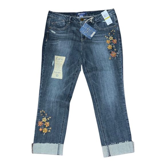 NWT Plus Size Democracy Flex-ellant Girlfriend Embroidered Cuffed Jeans 14W #127 - Picture 8 of 14